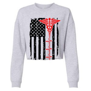 Healthcare Front line US Flag Cropped Pullover Crew