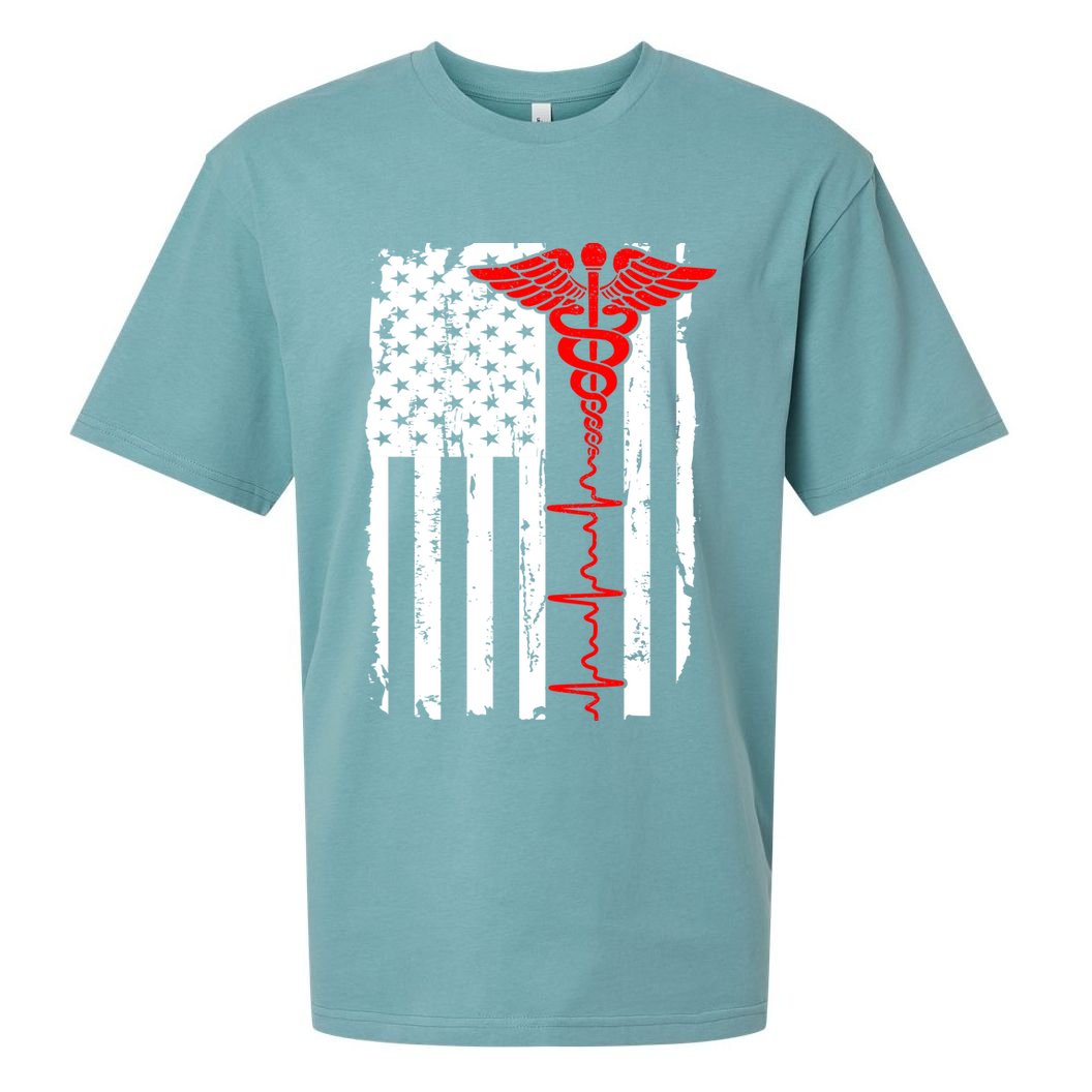 Healthcare Front line US Flag Sueded Cloud Jersey T-Shirt