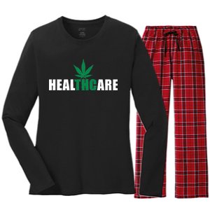 Healthcare Medical Marijuana Weed Women's Long Sleeve Flannel Pajama Set 