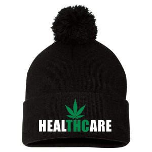 Healthcare Medical Marijuana Weed Pom Pom 12in Knit Beanie