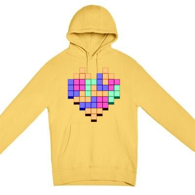 Heart Block Game Valentine's Day Gamer Love Premium Pullover Hoodie