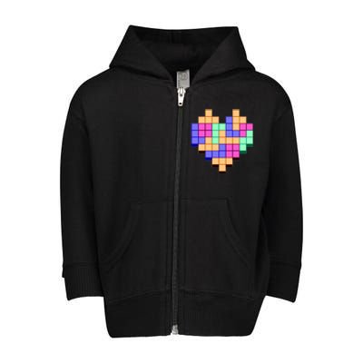 Heart Block Game Valentine's Day Gamer Love Toddler Zip Fleece Hoodie