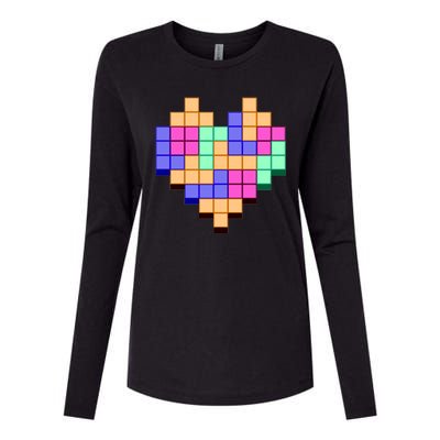 Heart Block Game Valentine's Day Gamer Love Womens Cotton Relaxed Long Sleeve T-Shirt