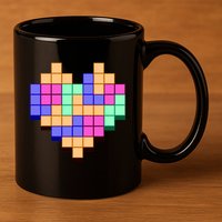 Heart Block Game Valentine's Day Gamer Love 11oz C Handle Ceramic Mug
