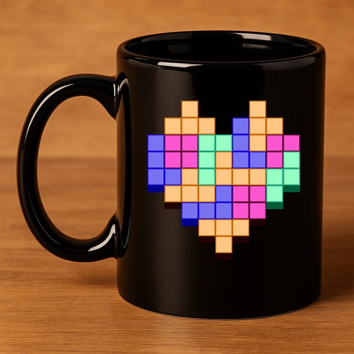 Heart Block Game Valentine's Day Gamer Love 11oz C Handle Ceramic Mug