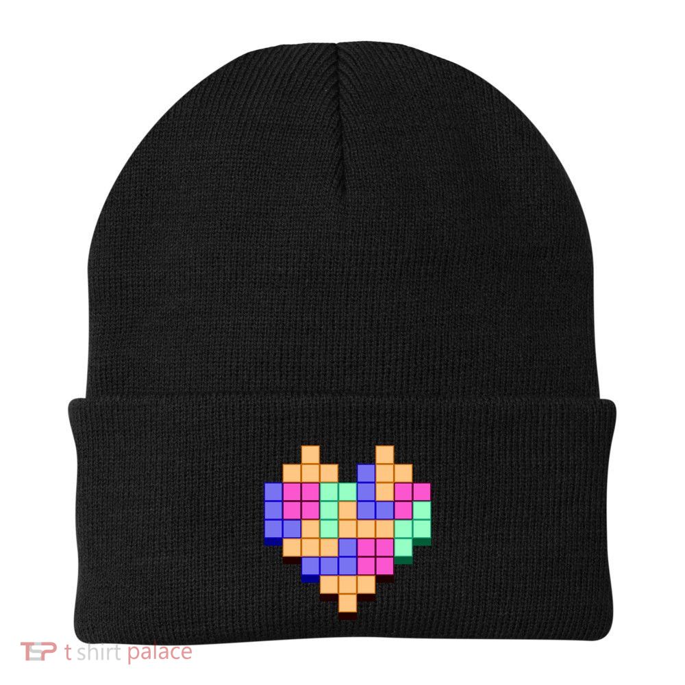Heart Block Game Valentine's Day Gamer Love Beanie
