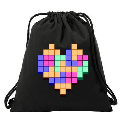 Heart Block Game Valentine's Day Gamer Love Drawstring Bag