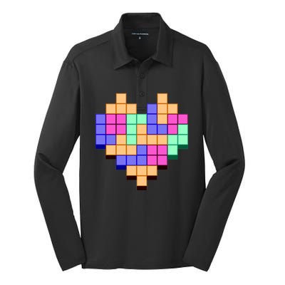 Heart Block Game Valentine's Day Gamer Love Silk Touch Performance Long Sleeve Polo