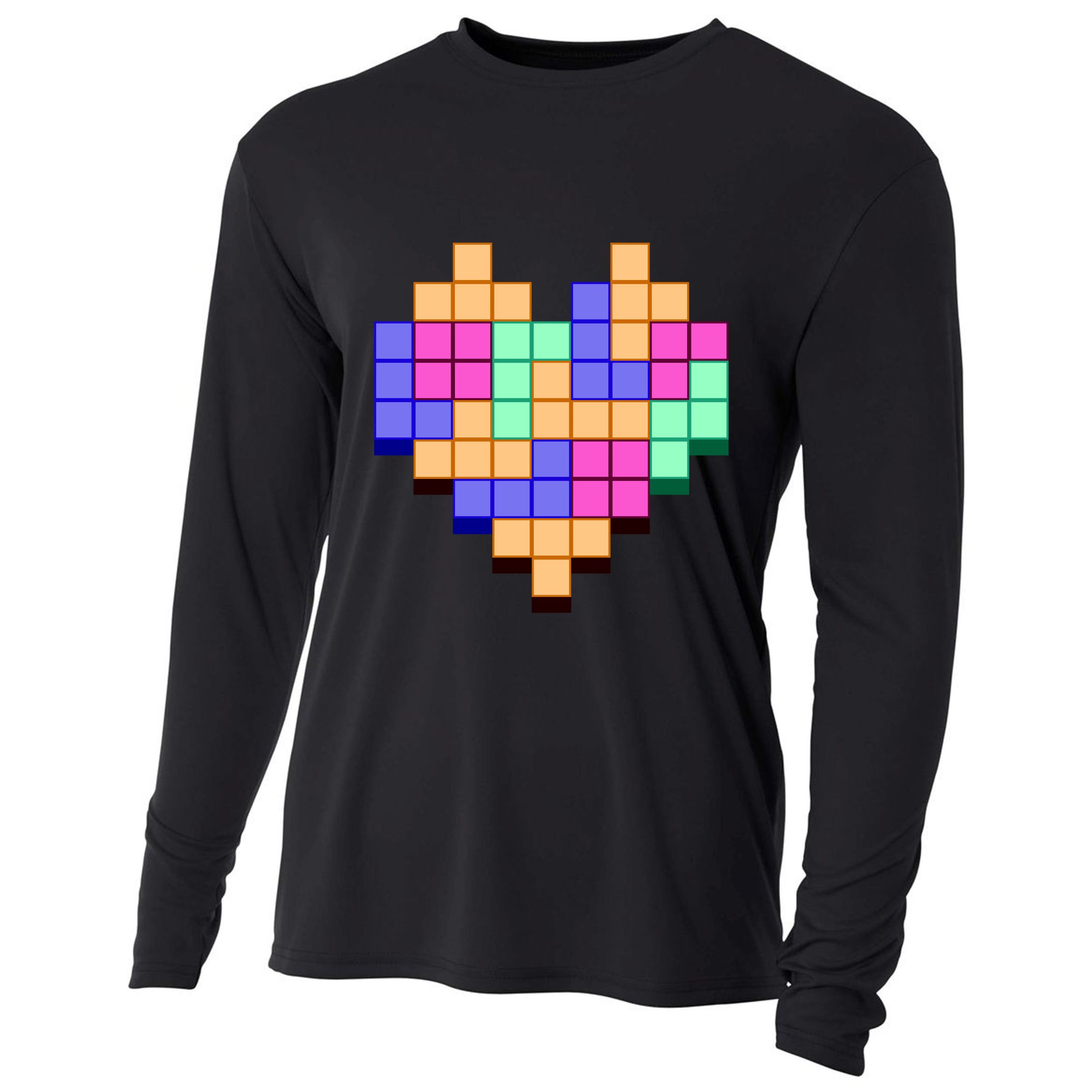 Heart Block Game Valentine's Day Gamer Love Cooling Performance Long Sleeve Crew