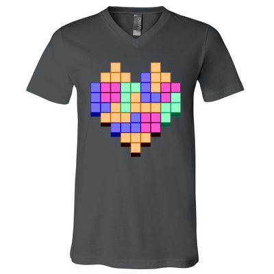 Heart Block Game Valentine's Day Gamer Love V-Neck T-Shirt