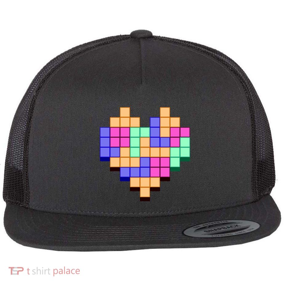 Heart Block Game Valentine's Day Gamer Love Flatbill Hat