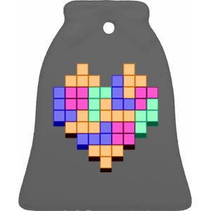 Heart Block Game Valentine's Day Gamer Love Ceramic Bell Ornament