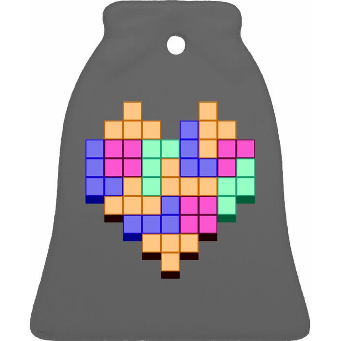 Heart Block Game Valentine's Day Gamer Love Ceramic Bell Ornament