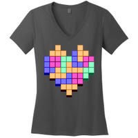 Heart Block Game Valentine's Day Gamer Love Women's V-Neck T-Shirt