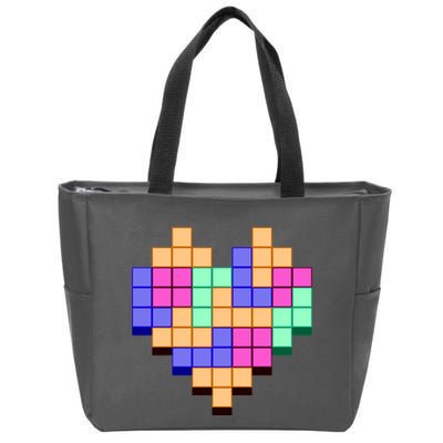 Heart Block Game Valentine's Day Gamer Love Zip Tote Bag