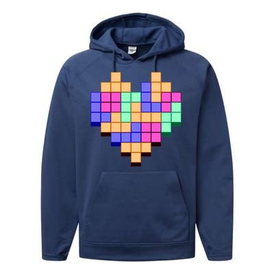 Heart Block Game Valentine's Day Gamer Love Performance Fleece Hoodie