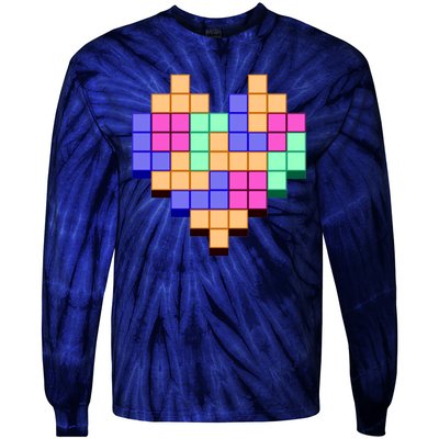 Heart Block Game Valentine's Day Gamer Love Tie-Dye Long Sleeve Shirt