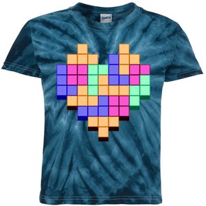 Heart Block Game Valentine's Day Gamer Love Kids Tie-Dye T-Shirt