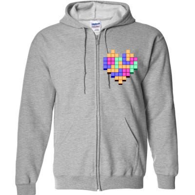 Heart Block Game Valentine's Day Gamer Love Full Zip Hoodie