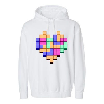 Heart Block Game Valentine's Day Gamer Love Garment-Dyed Fleece Hoodie