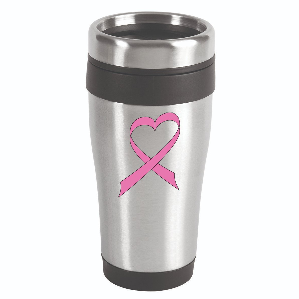 Heart Breast Cancer Ribbon 16oz Travel Tumbler