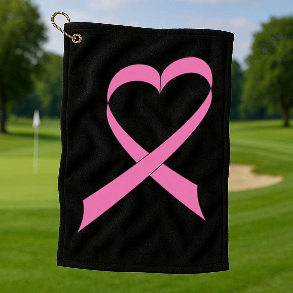 Heart Breast Cancer Ribbon Golf Towel