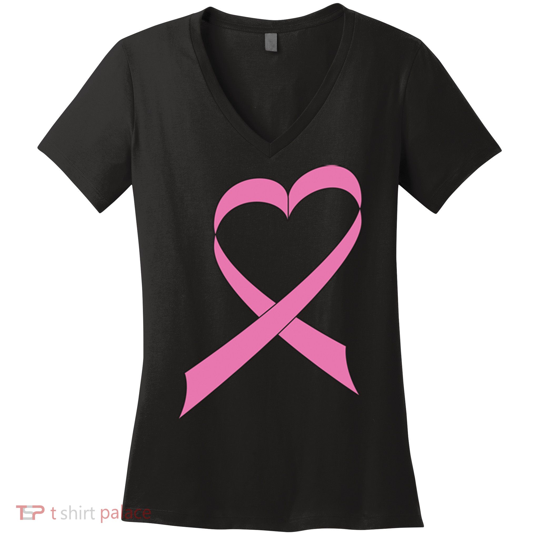 Heart Breast Cancer Ribbon Women's V-Neck T-Shirt