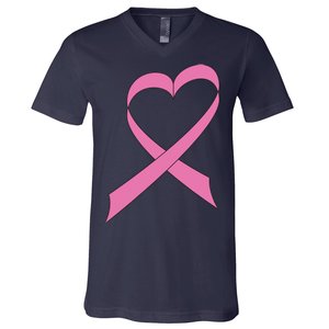 Heart Breast Cancer Ribbon V-Neck T-Shirt