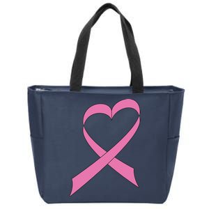 Heart Breast Cancer Ribbon Zip Tote Bag