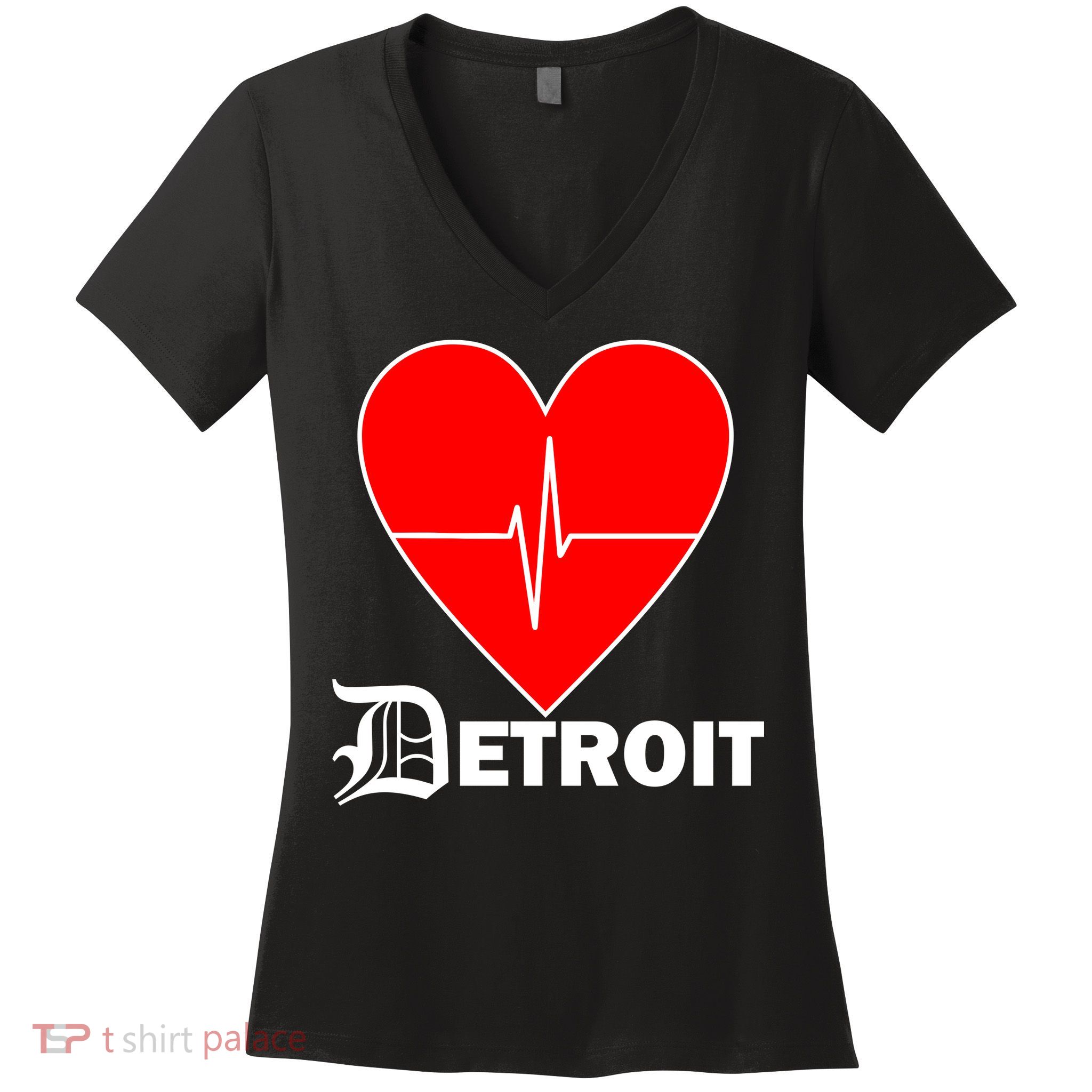 Heart Detroit Pulse Women's V-Neck T-Shirt