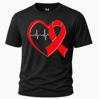 Heart Disease Health Awareness Heartbeat Red Ribbon Cooling Performance Crew T-Shirt