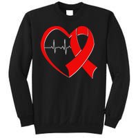 Heart Disease Health Awareness Heartbeat Red Ribbon Sweatshirt