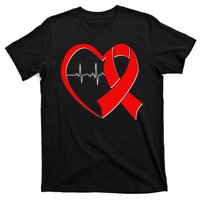 Heart Disease Health Awareness Heartbeat Red Ribbon T-Shirt