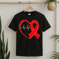 Heart Disease Health Awareness Heartbeat Red Ribbon T-Shirt