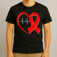 Heart Disease Health Awareness Heartbeat Red Ribbon T-Shirt