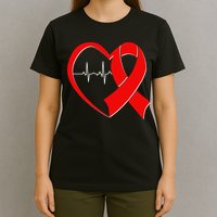 Heart Disease Health Awareness Heartbeat Red Ribbon T-Shirt
