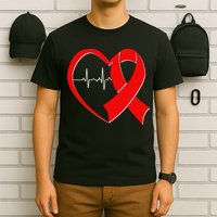 Heart Disease Health Awareness Heartbeat Red Ribbon T-Shirt