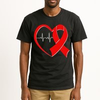 Heart Disease Health Awareness Heartbeat Red Ribbon Tall T-Shirt