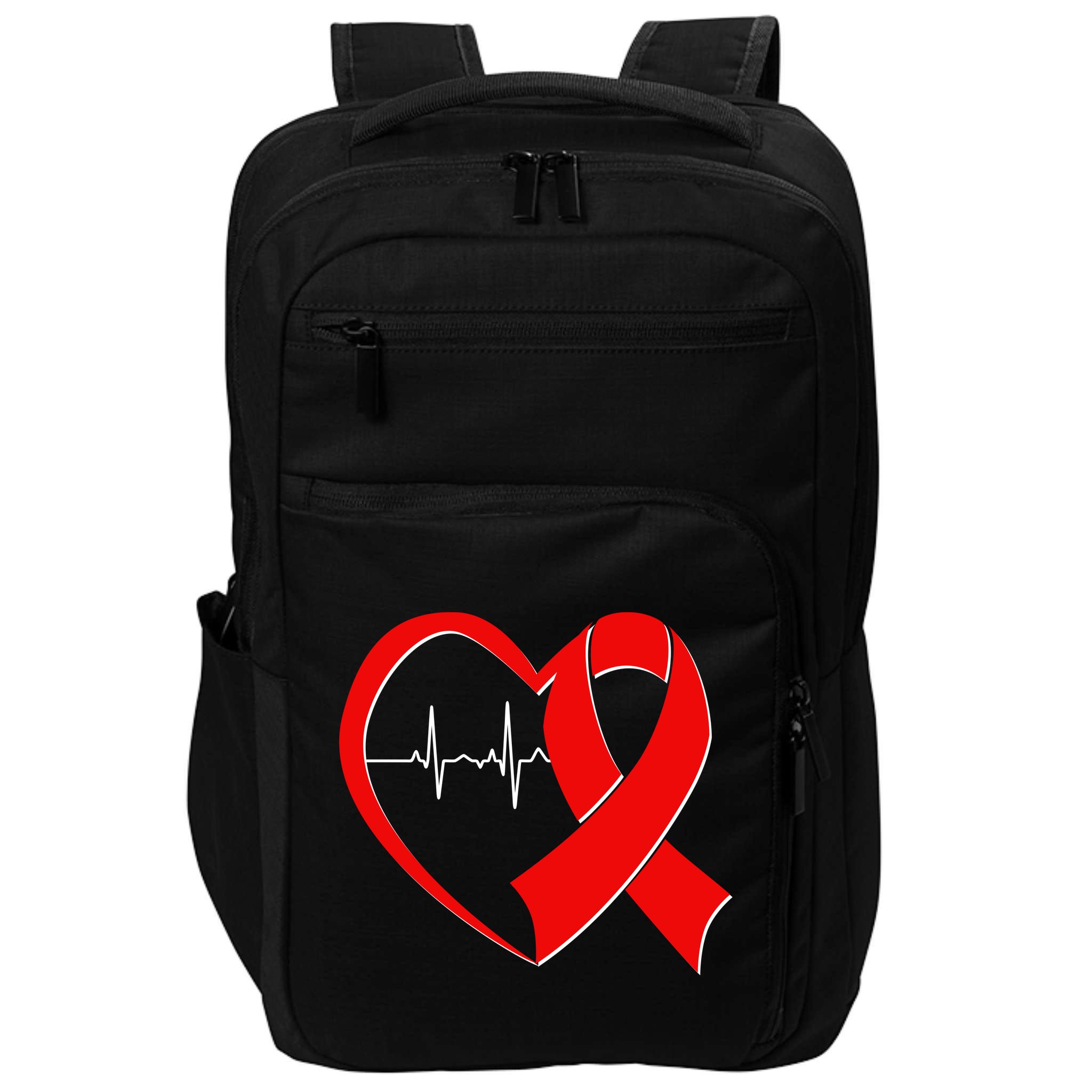 Heart Disease Health Awareness Heartbeat Red Ribbon Impact Tech Backpack