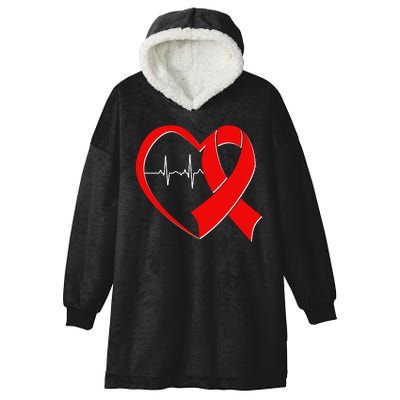 Heart Disease Health Awareness Heartbeat Red Ribbon Hooded Wearable Blanket