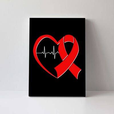 Heart Disease Health Awareness Heartbeat Red Ribbon Canvas