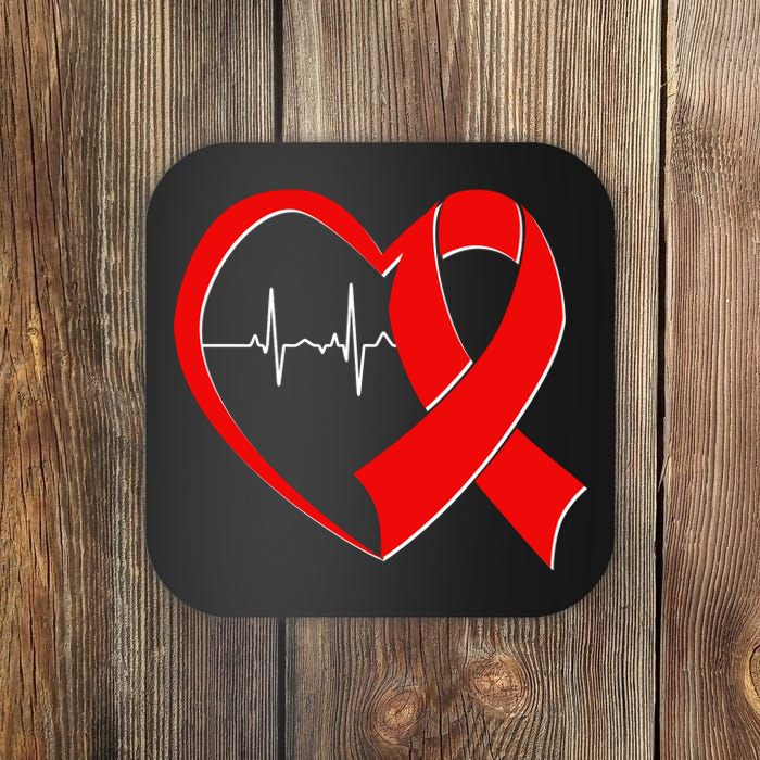 Heart Disease Health Awareness Heartbeat Red Ribbon Coaster