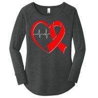 Heart Disease Health Awareness Heartbeat Red Ribbon Women's Perfect Tri Tunic Long Sleeve Shirt