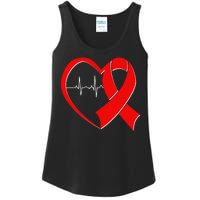 Heart Disease Health Awareness Heartbeat Red Ribbon Ladies Essential Tank