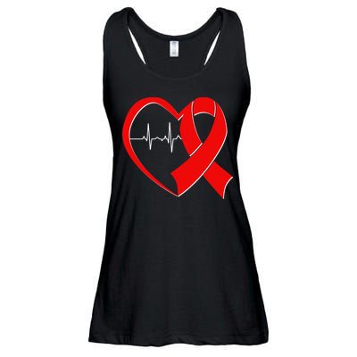 Heart Disease Health Awareness Heartbeat Red Ribbon Ladies Essential Flowy Tank