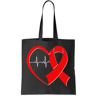 Heart Disease Health Awareness Heartbeat Red Ribbon Tote Bag