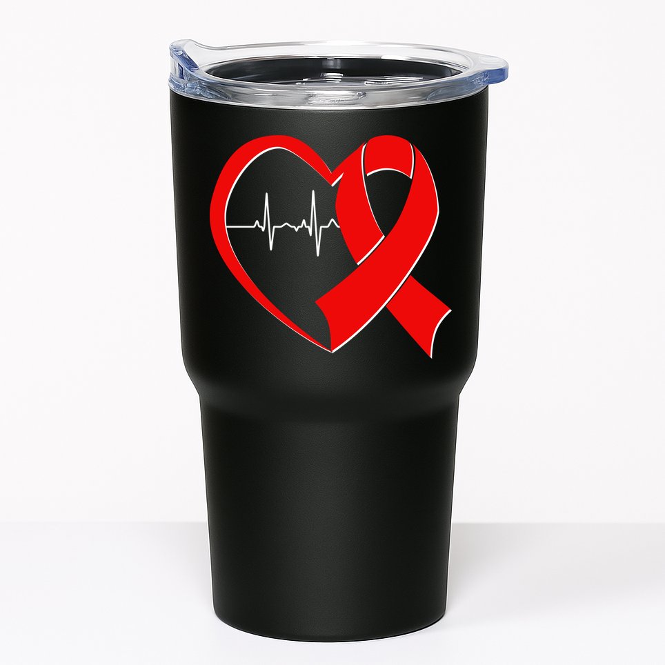 Heart Disease Health Awareness Heartbeat Red Ribbon Tumbler