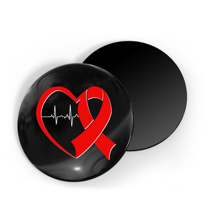 Heart Disease Health Awareness Heartbeat Red Ribbon Magnet