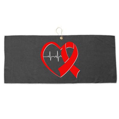 Heart Disease Health Awareness Heartbeat Red Ribbon Large Microfiber Waffle Golf Towel