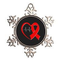 Heart Disease Health Awareness Heartbeat Red Ribbon Metallic Star Ornament